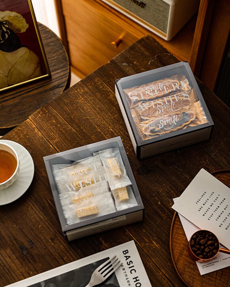 Cookie packaging box with clear sleeve candy