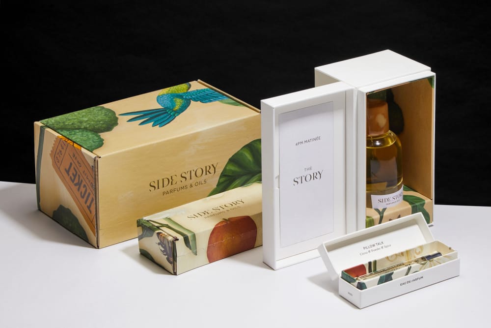 custom rigid and corrugate boxes：Discover the Artistry Behind Side Story Perfume