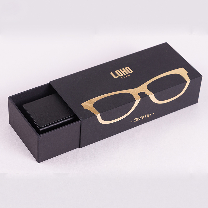 Black Rigid Cardboard Glasses Drawer Packaging Box Custom Glasses Paper Boxes (3)