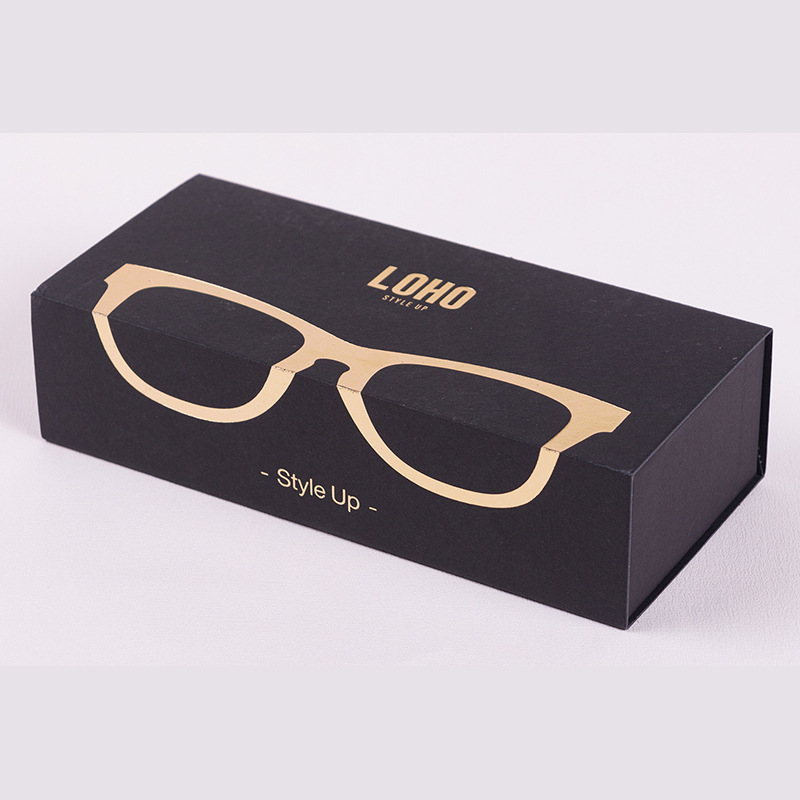Black Rigid Cardboard Glasses Drawer Packaging Box Custom Glasses Paper Boxes (4)