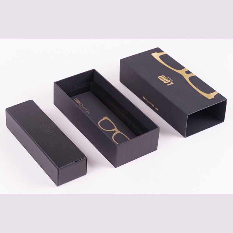 Black Rigid Cardboard Glasses Drawer Packaging Box Custom Glasses Paper Boxes (5)