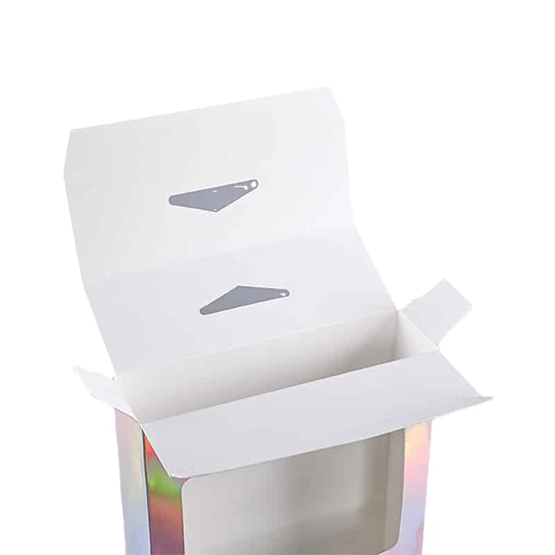 Holographic Hang Tab Box With Window Kali Custom Die Cut Packaging Boxes