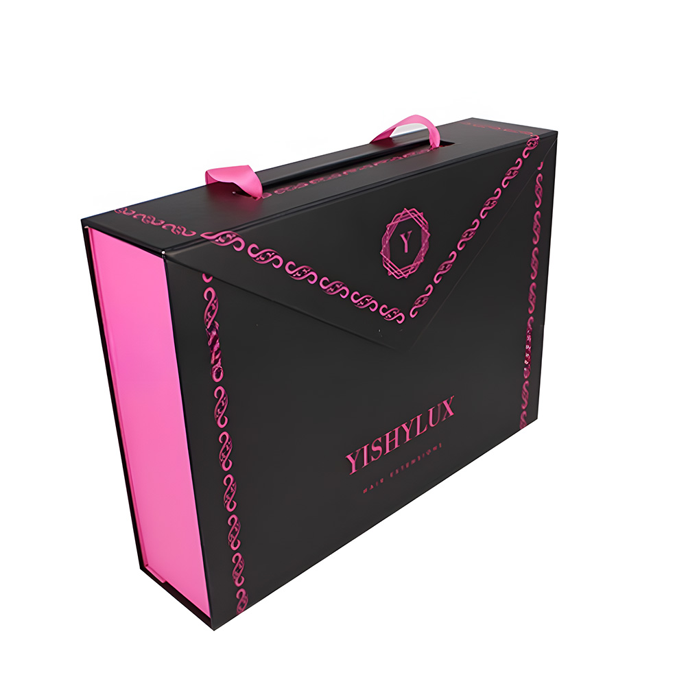 Luxury Foldable Hair Gift Packaging Box with Ribbon Handle KALI Custom Wig Packaging