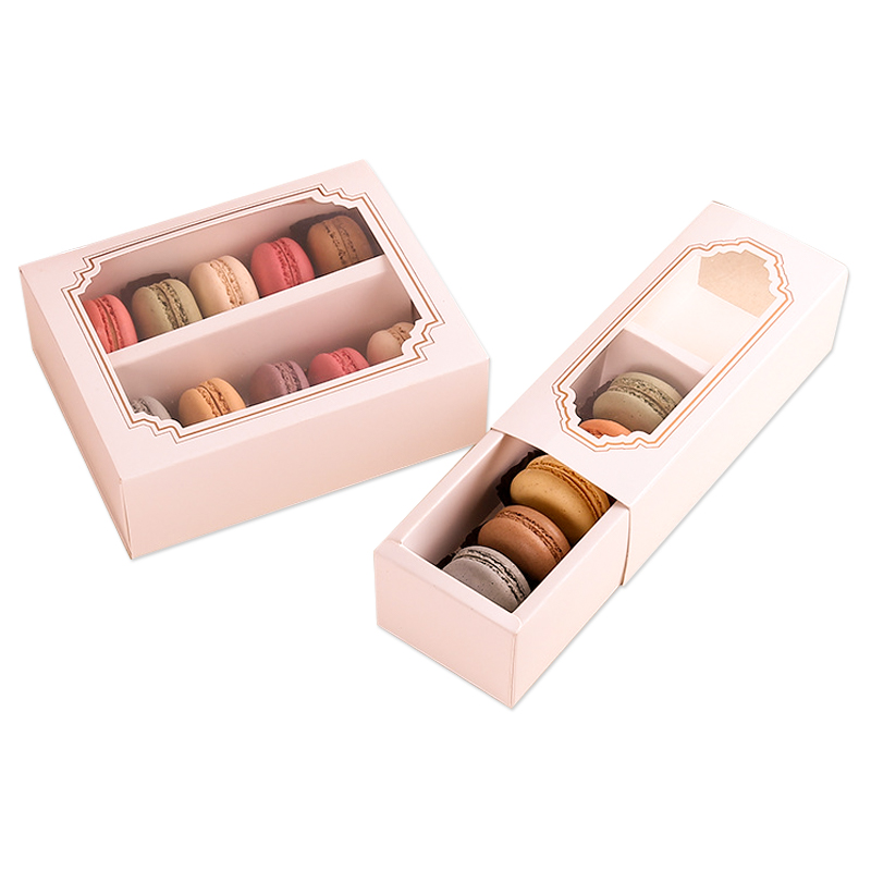 Macaron Box with Clear Window Spring Cover Kali Custom Food Cardboard Packaging Boxes